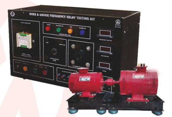 Under/Over Frequency Relay Testing Kit with MG set Shunt Motor 1HP coupled with 0.5KVA Alternator for frequency variation